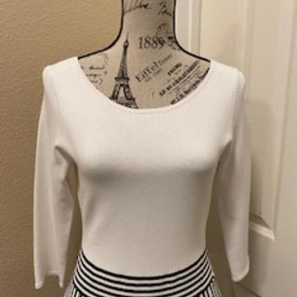 GUESS WHITE/NAVY STRIPE 3/4 SLEEVE CUTE DRESS XL - Picture 3 of 6